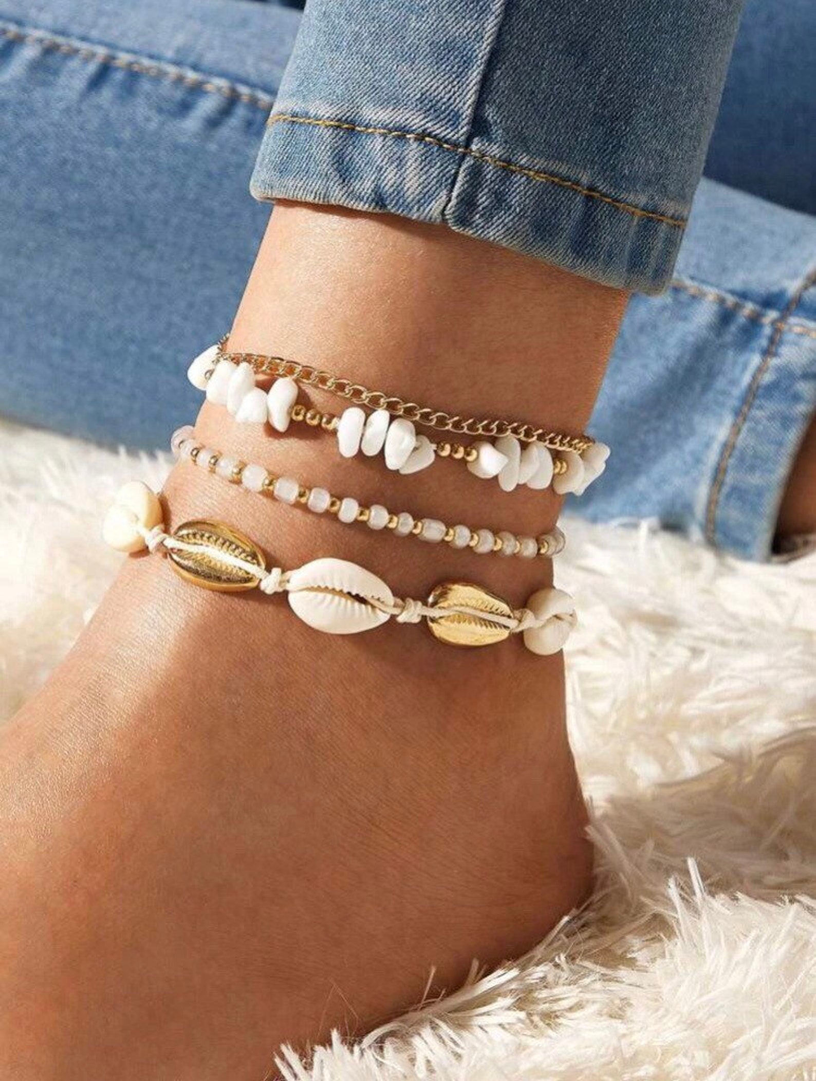 4 Piece Shell & Bead Anklet Summer Jewelry Sea Shell Anklet Etsy