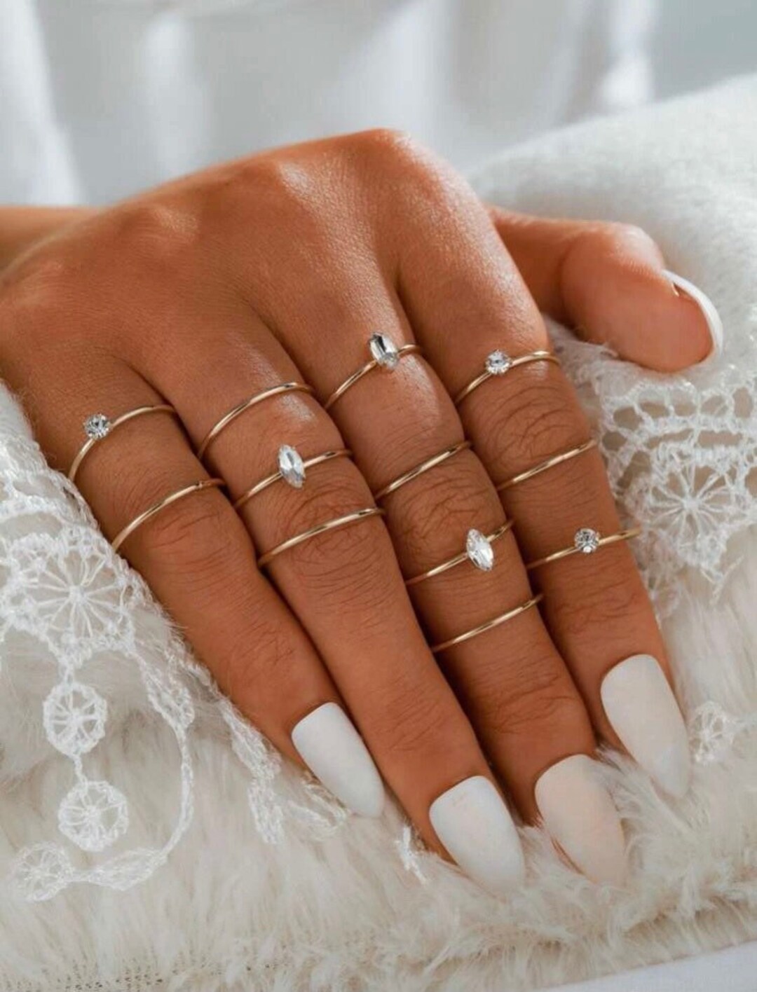 12 Piece Simple Gold Rhinestone Stacking Ring Set Gold - Etsy