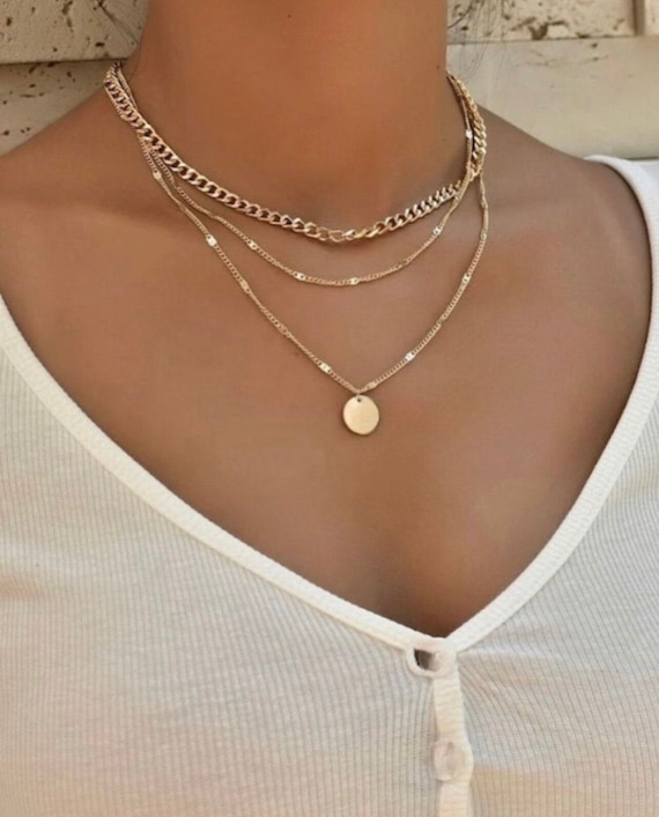 Disc charm layered necklace deals