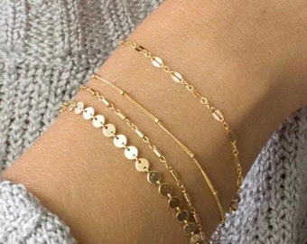 Stacking Bangle Bracelets Jewelry 5 Piece Chain Bracelet Set Simple Design Gold Tone Bracelets Women Bracelet