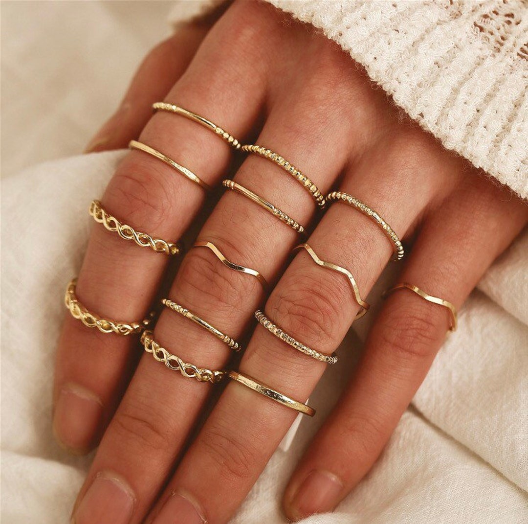 JULJEWELRY Chain Ring 14k Gold filled Silver or Rose Dainty  Simple Thin Stack Ring, Chain Link Bands for Women Stackable Rings Size  4-12 : Handmade Products