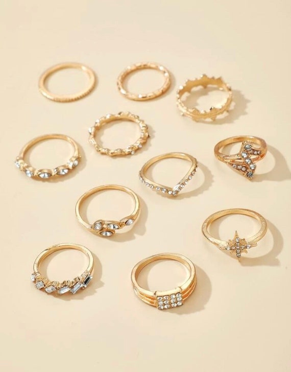 11 Piece Minimalist Gold Ring Set, Gold Rhinestone Ring Set, Dainty Gold  Stacking Ring Set, Stacking Ring Set Gift, Trend Jewelry 