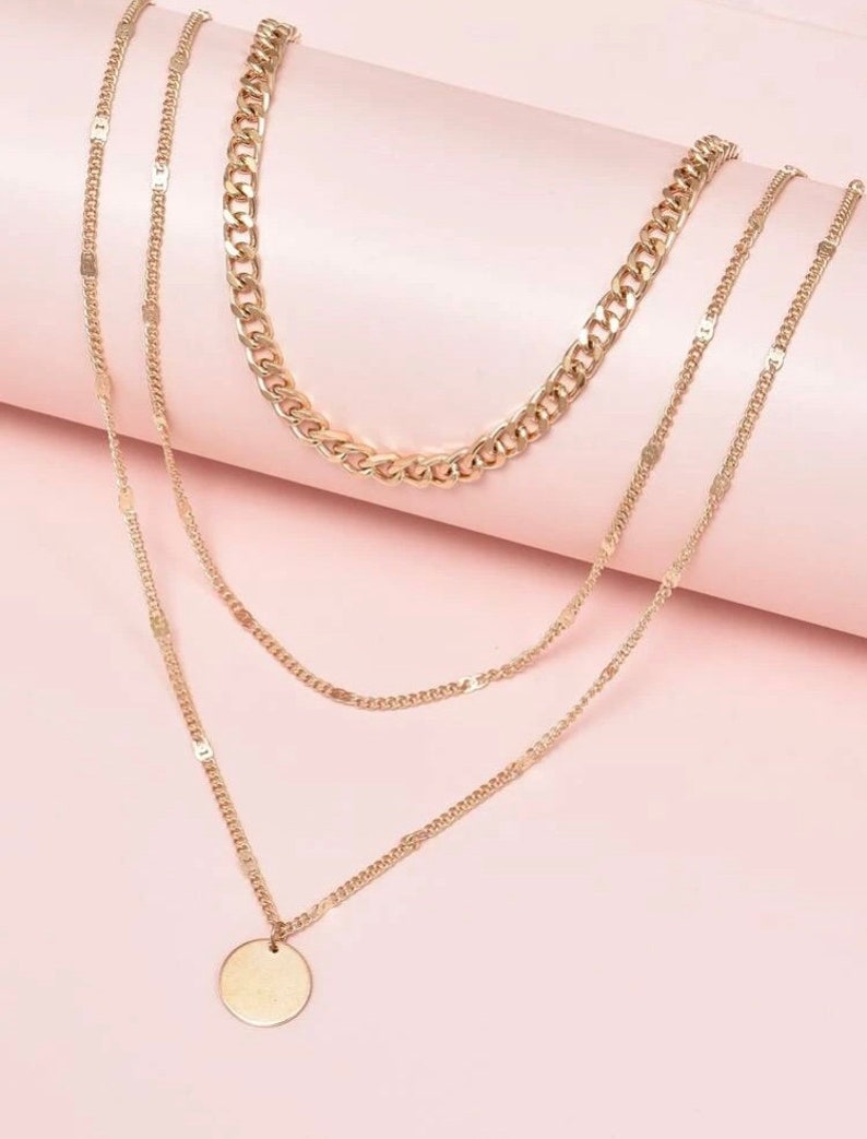 Disc Charm Layered Necklace Necklace Chain Gold Necklace Etsy