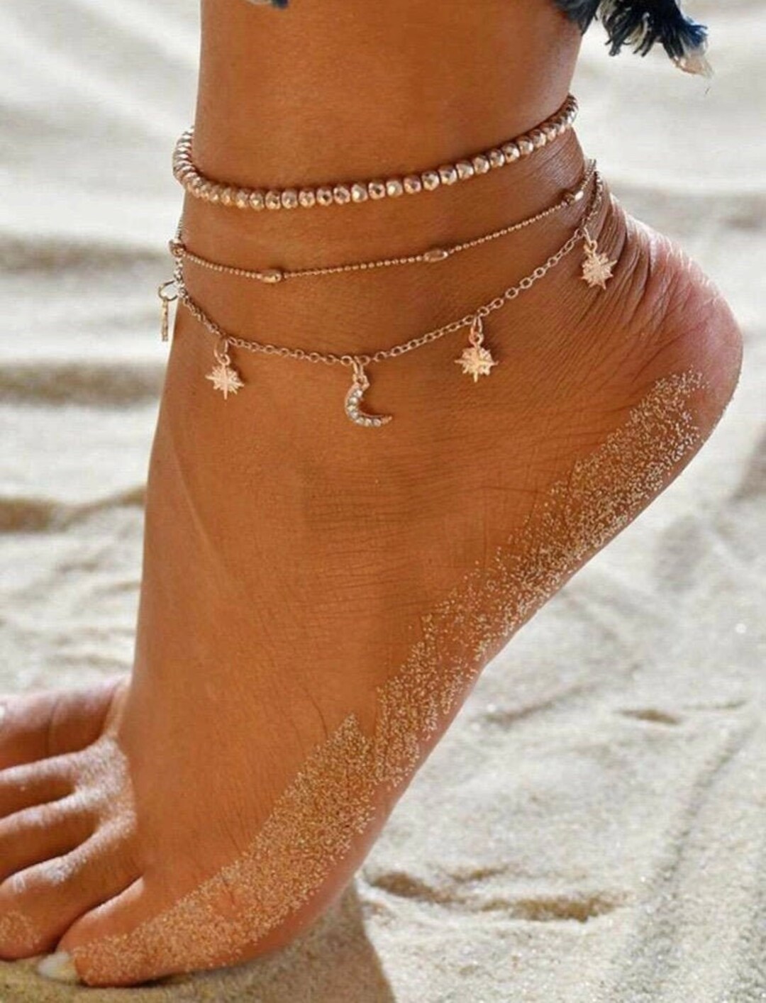 Moon & Star Anklet, Celestial Jewelry, Charm Anklet, Celestial Anklet