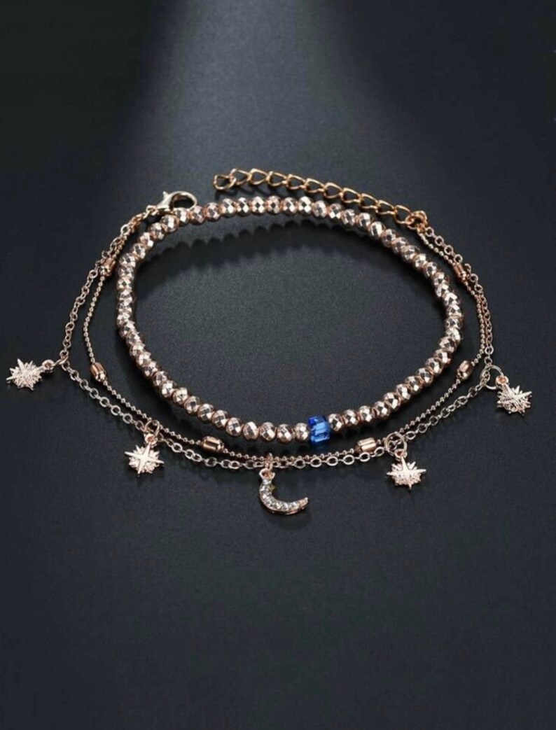 Moon & Star Anklet Celestial Jewelry Charm Anklet Celestial Etsy