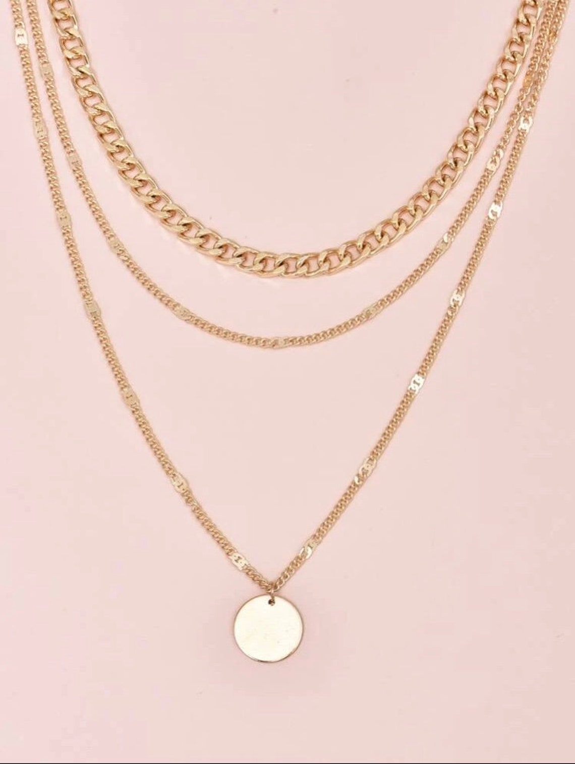 Disc Charm Layered Necklace Necklace Chain Gold Necklace Etsy