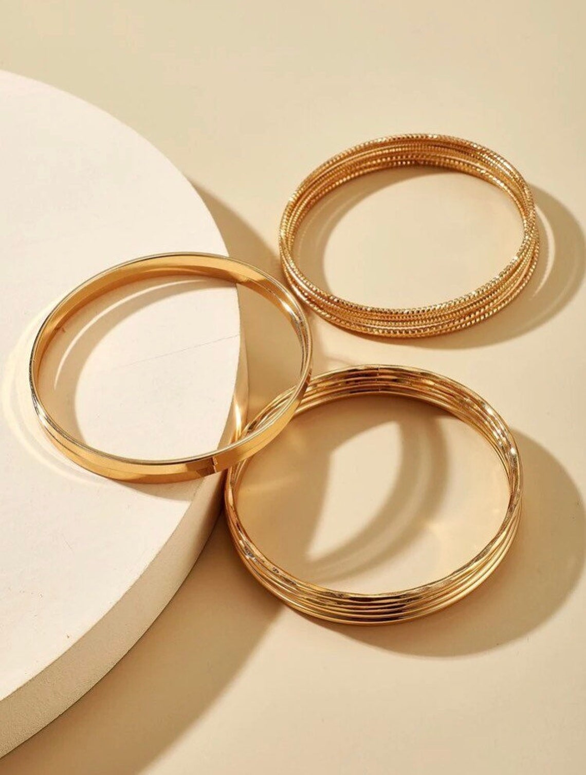 14 Piece Gold Bangle Bracelet Set Minimalist Gold Bangles Etsy UK