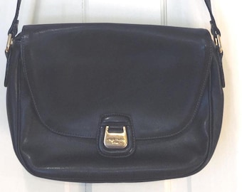 Vintage Courreges Black Leather Crossbody Bag: 1970s/80s Paris Shoulder Purse
