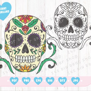 Sugar Skull svg, Sugar Skull cut file, day of the dead, dia de los muertos,  Sugar Skull Full color