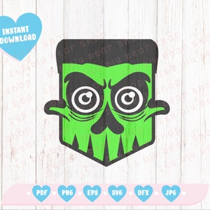 Halloween Monster Face SVG Instant Download Design, Halloween Cut Files for Cricut Silhouette Cameo, Cute Frankenstein Clipart