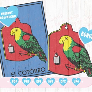 El Cotorro SVG Mexican Loteria SVG Classic Card Silhouette Cameo, Cricut ready, Mexican Loteria Card Svg