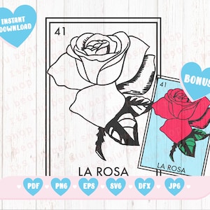 La Rosa SVG Mexican Loteria SVG Classic Card Silhouette Cameo, Cricut ready, Perfect for DTG, Mexican Loteria Card Svg