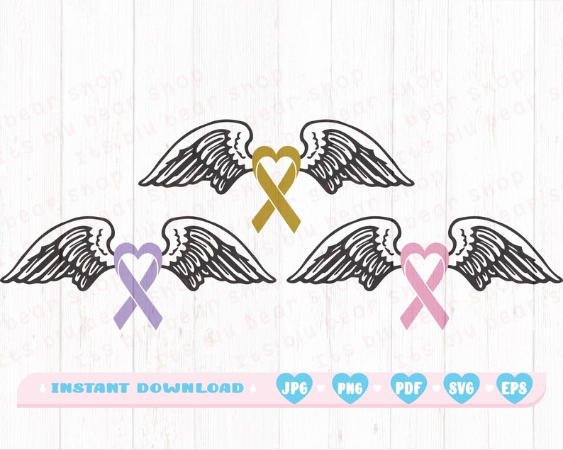 Cancer Awareness Ribbon Bundle SVG Filecancer Ribbon Wings | Etsy