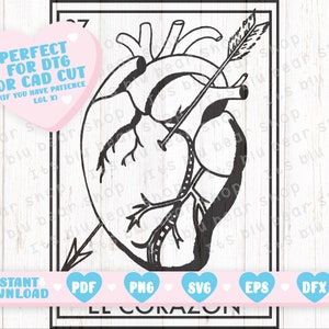 El Corazon SVG Mexican Loteria SVG Classic Card Silhouette Cameo, Cricut ready, Perfect for DTG, Mexican Loteria Card Svg