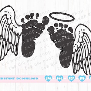 Baby angel vleugels svg bestanden voor Cricut Silhouet Voeten voetafdruk svg Baby voet svg Voeten voetafdruk douche svg Baby voetafdruk svg cut bestanden
