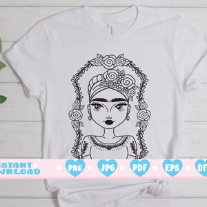 Mexican girl svg Frida Svg , Frida PNG Floral Svg, Loteria JPG print, Loteria Png, ready to use DTG, full color Digital download