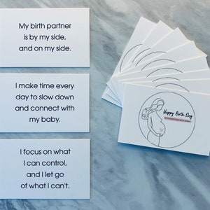 Feliz día del nacimiento Hipnobirthing preparación positiva del nacimiento tarjetas de afirmación