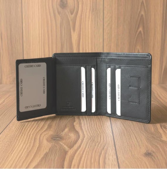 Cowhide leather Minimalist Wallet, 9 Horizontal card slots