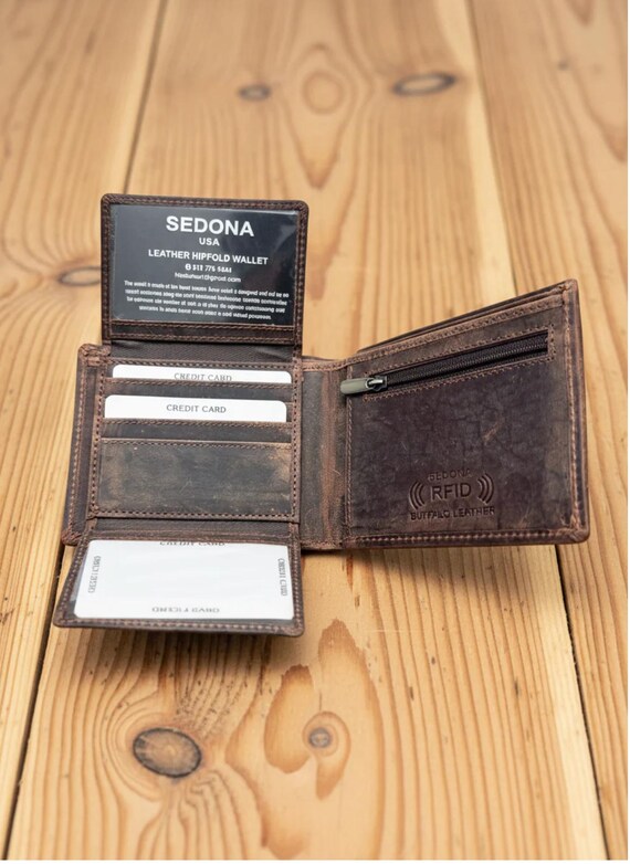 Buffalo Leather RFID wallet with 2 id windows and coin pocket