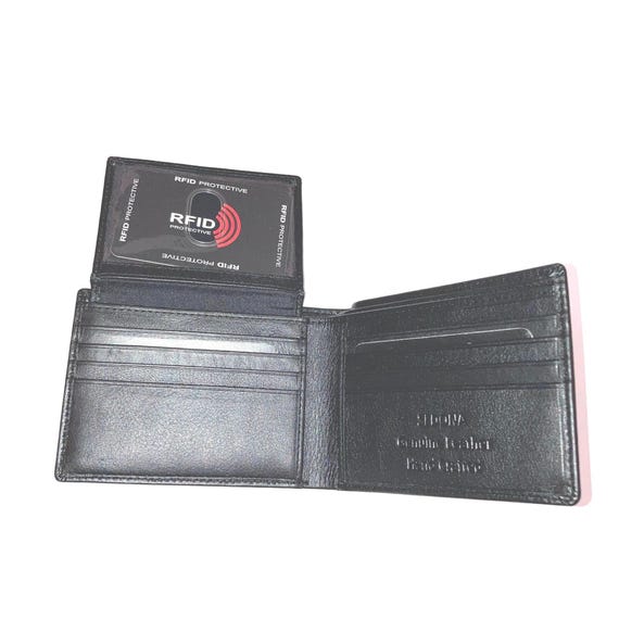 RFID Protected Leather Bifold Wallet with pullout license Window