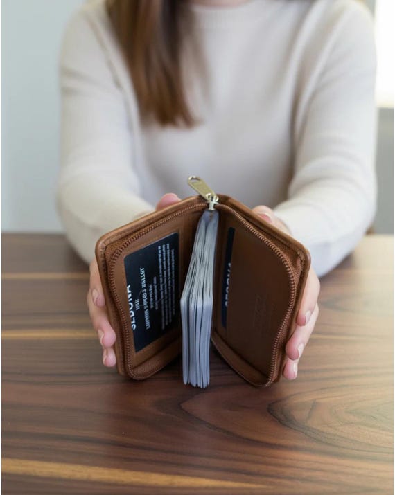 Cowhide Leather Women’s Photo Credit Card Holder with zipper closure