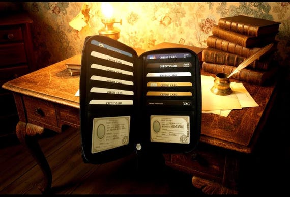 Cowhide Leather Credit Card Holder with Zipper Closure