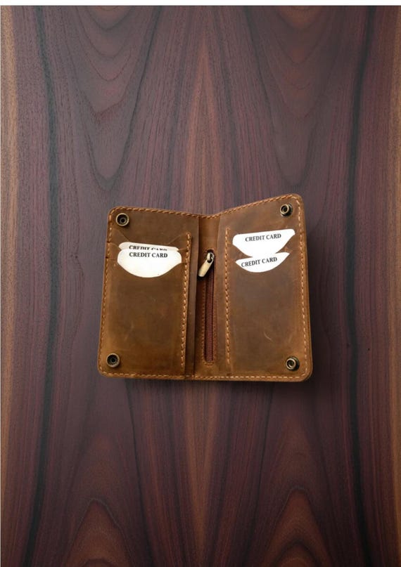 Vintage Cowhide Bifold leather wallet with snap closure