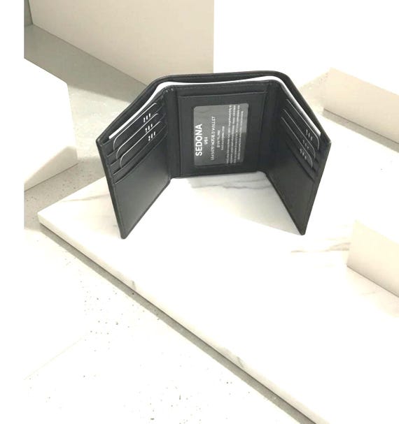 Cowhide Leather Trifold Wallet with 8 Card slots