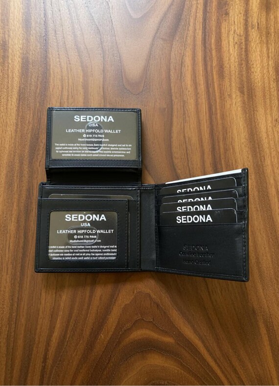 Bifold Leather Wallet featuring three clear ID display windows