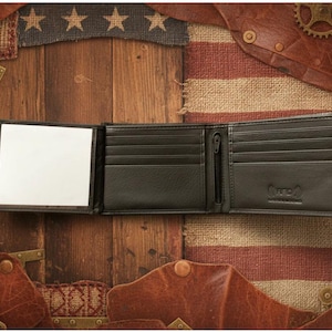 RFID Protected Cowhide Leather Bifold Wallet with Zipper in Cash Compartment