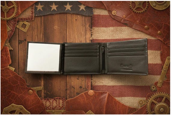 RFID Protected Cowhide Leather Bifold Wallet with Zipper in Cash Compartment