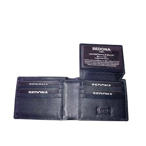 SEDONA® Premium leather bifold wallet with dual ID windows, 8 credit card slots, and Advanced RFID blocking technology