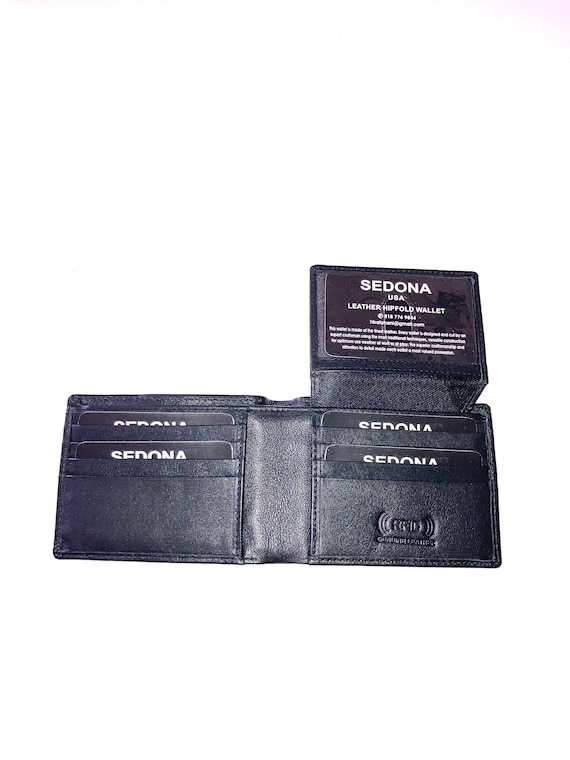 SEDONA® Premium leather bifold wallet with dual ID windows, 8 credit card slots, and Advanced RFID blocking technology