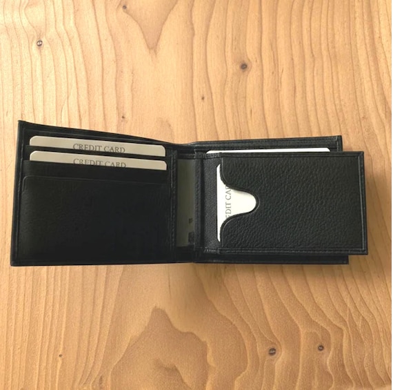 Cowhide Leather Bifold Wallet with pullout center flap