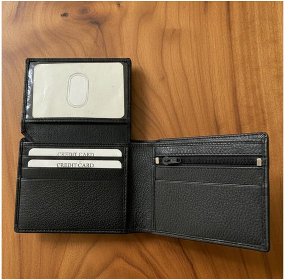 Cowhide Leather Bifold Wallet with Zipper for Change