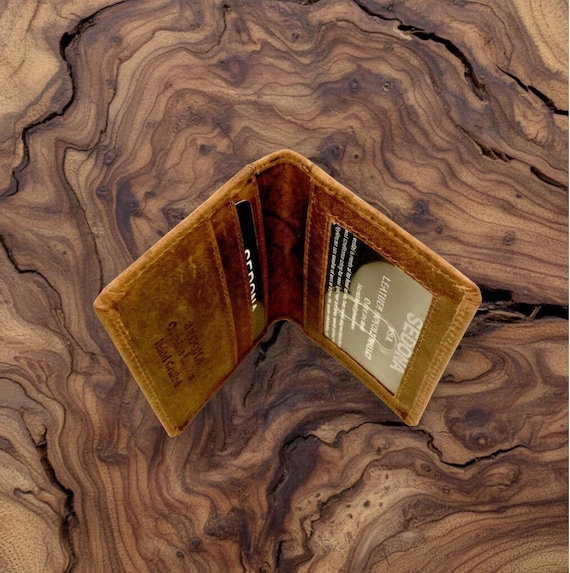 Buffalo Leather Minimalist Card Case with 3 id windows