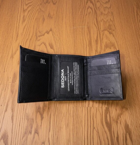 RFID Protected Trifold  Leather Wallet with Pullout Card Case and Zipper