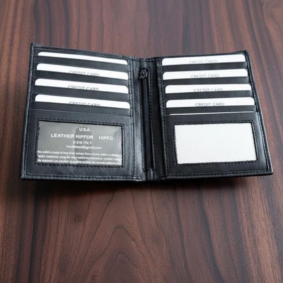Leather RFID Hipster wallet with 2 windows and 14 card slots