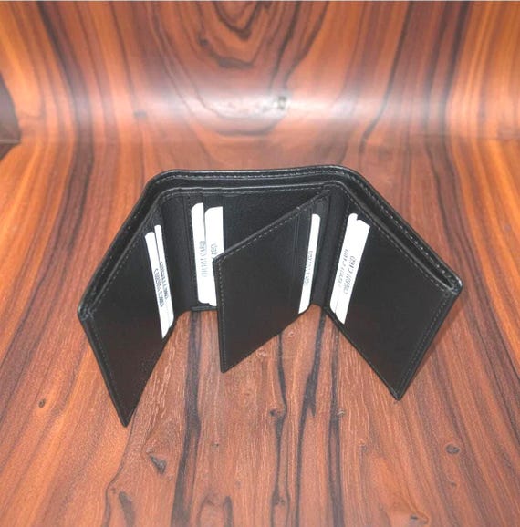 Cowhide Leather Trifold Wallet with Middle Flap
