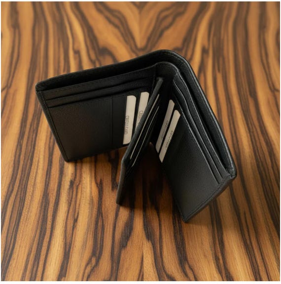RFID Protected Bifold Leather Wallet with Center Flap