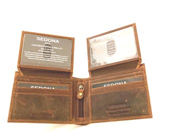 SEDONA® Buffalo Leather Wallet with double sided flap, 4 ID windows Vintage look