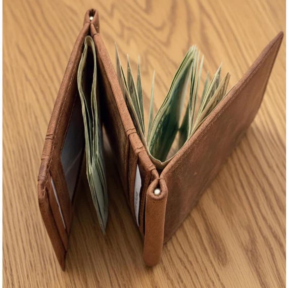 Buffalo Leather Z-Shaped double Money Clip Wallet with RFID Protection