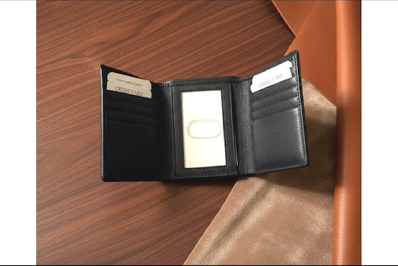 Cowhide Leather Trifold Wallet with 8 Card Slots
