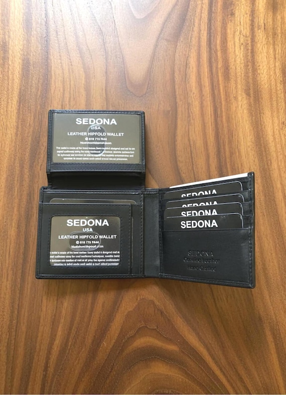 Bifold Leather Wallet featuring three clear ID display windows