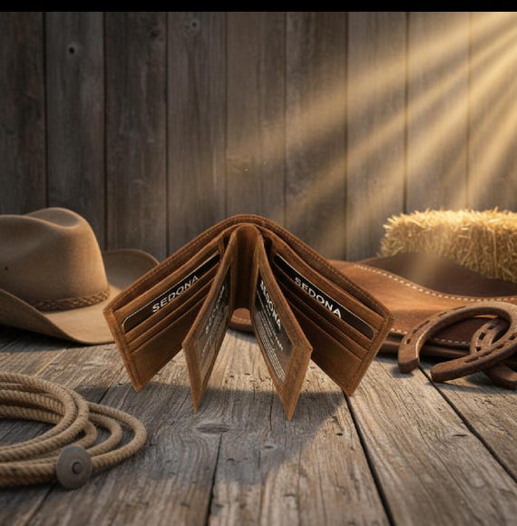 Buffalo Leather Bifold Wallet with Two Center Flaps, 3 license windows