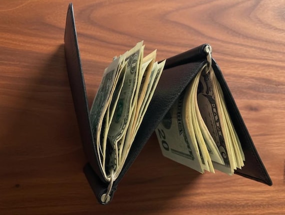 Full Grain Cowhide Leather Z Shaped double Money Clip Wallet