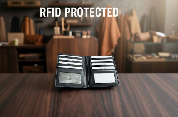 Leather RFID Hipster wallet with 2 windows and 14 card slots