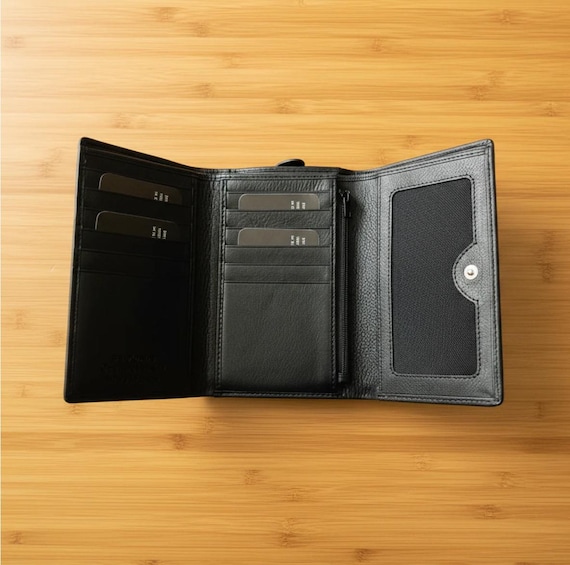 Full Grain Cowhide leather Women’s Trifold Wallet with snap closure