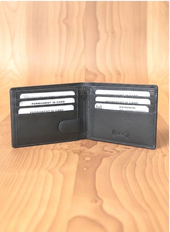 Full grain Cowhide Leather RFID Bifold Wallet with snap closure