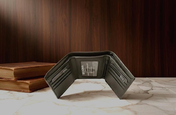 RFID Protected Trifold  Leather Wallet with Pullout Card Case and Zipper